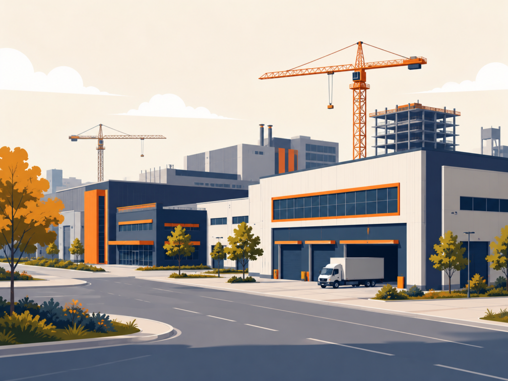modern industrial park with cranes